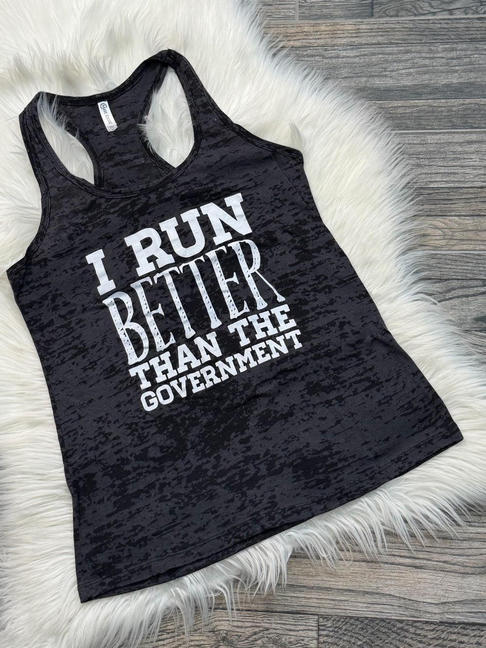 I Run Better Than The Government Running Racerback Tank Top Size Medium